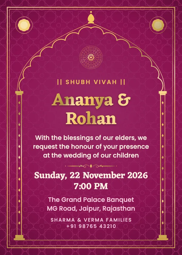 Rani Pink Jharokha Wedding Invitation