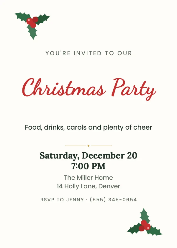 Holly Jolly Christmas Party Invitation