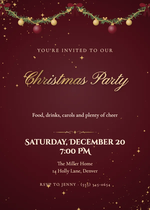 Velvet Garland Christmas Party Invitation