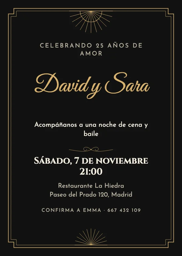 Invitación de aniversario Art déco