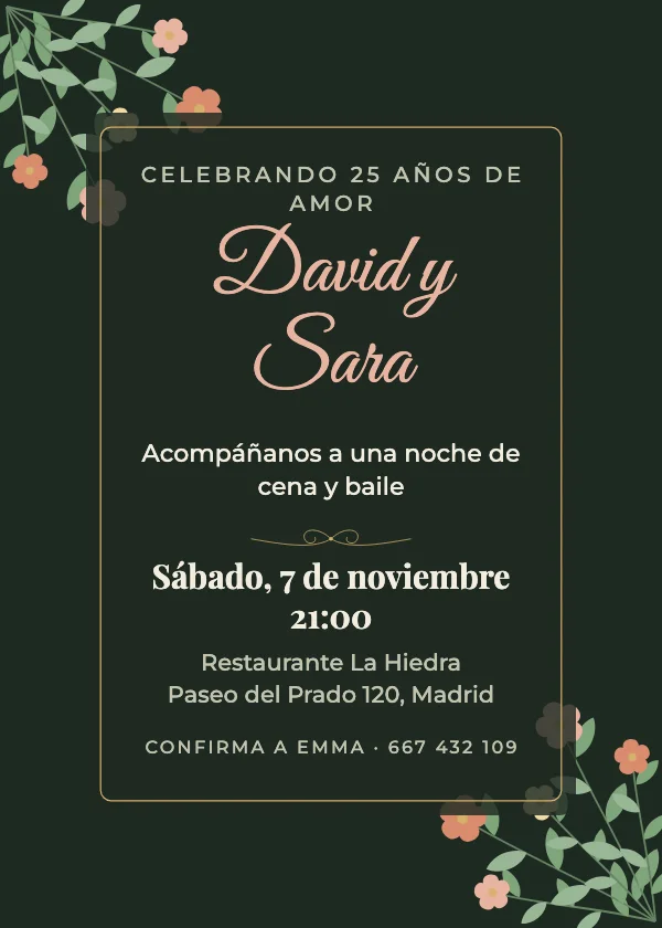 Invitación de aniversario Botánico oscuro