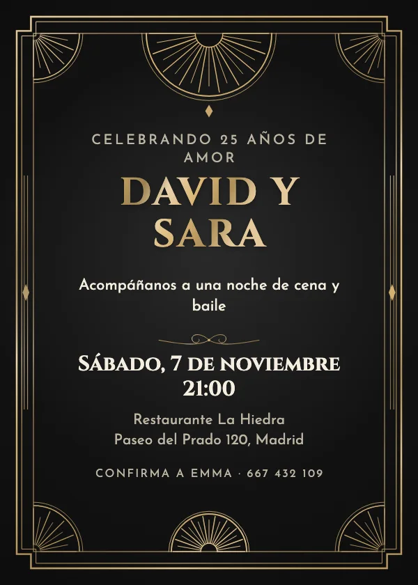 Invitación de aniversario Gran art déco