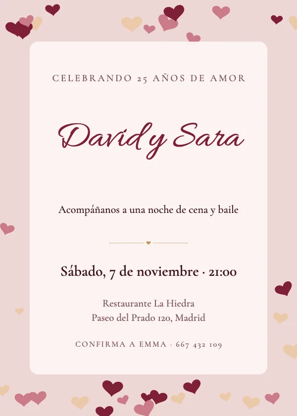 Invitación de aniversario Corazones