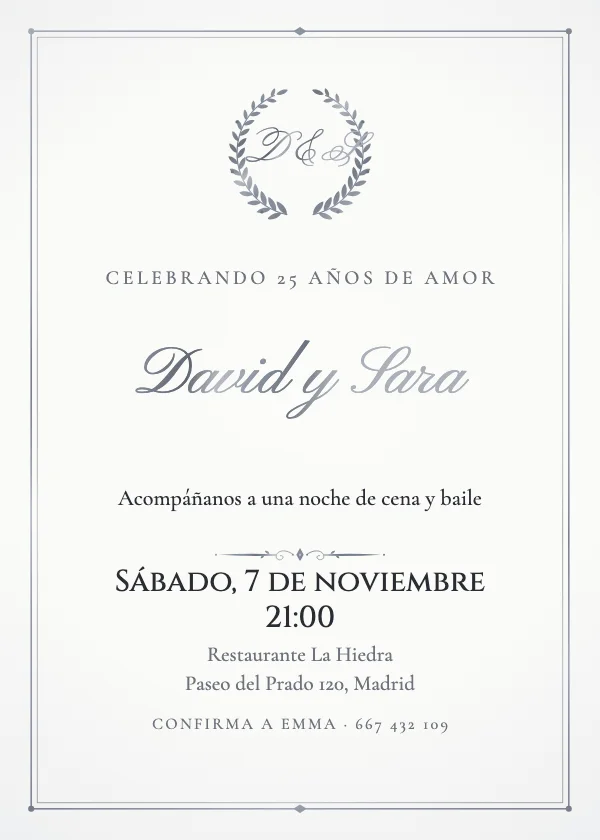 Invitación de aniversario Bodas de plata