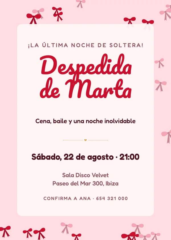 Invitación de Despedida de Soltera Lazos coquette