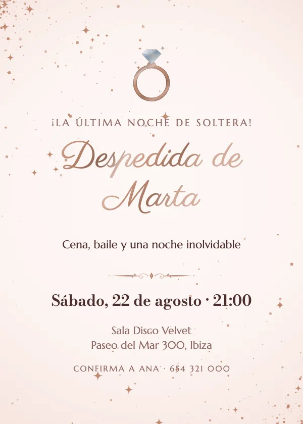 Invitación de Despedida de Soltera Solitario de diamante