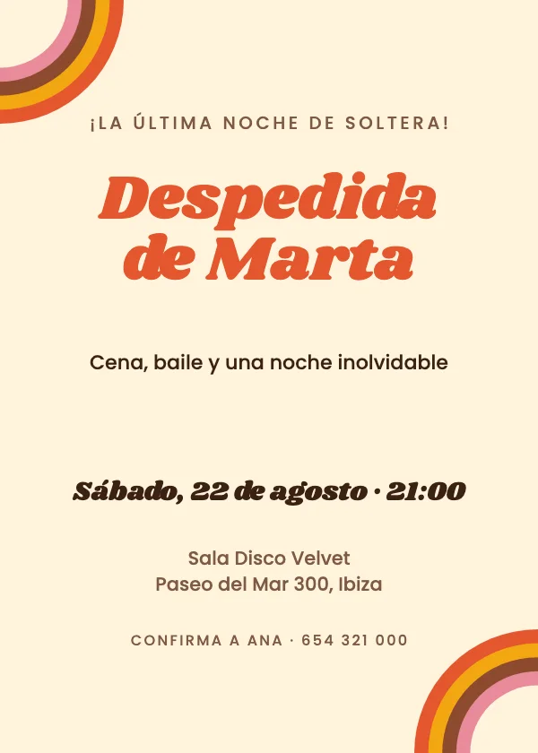 Invitación de Despedida de Soltera Años 70