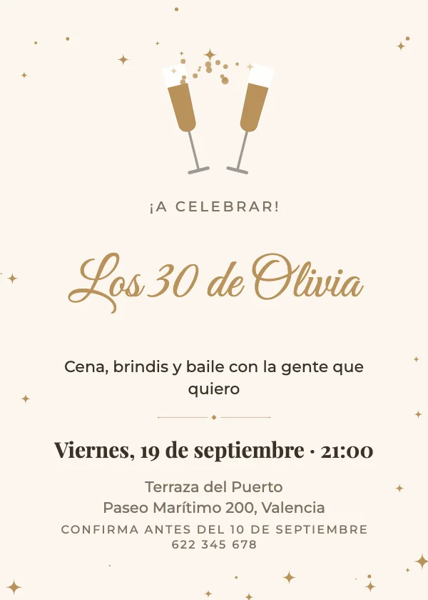 Invitación de cumpleaños Brindis con champán