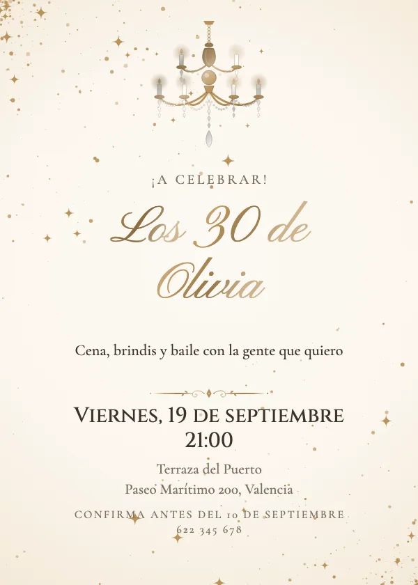 Invitación de cumpleaños Salón de candelabros