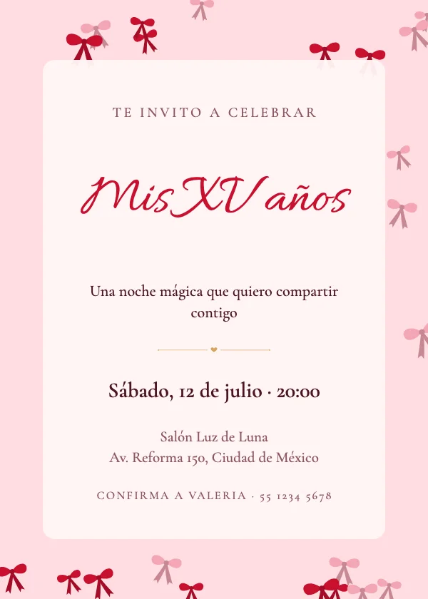 Invitación de cumpleaños Lazos coquette