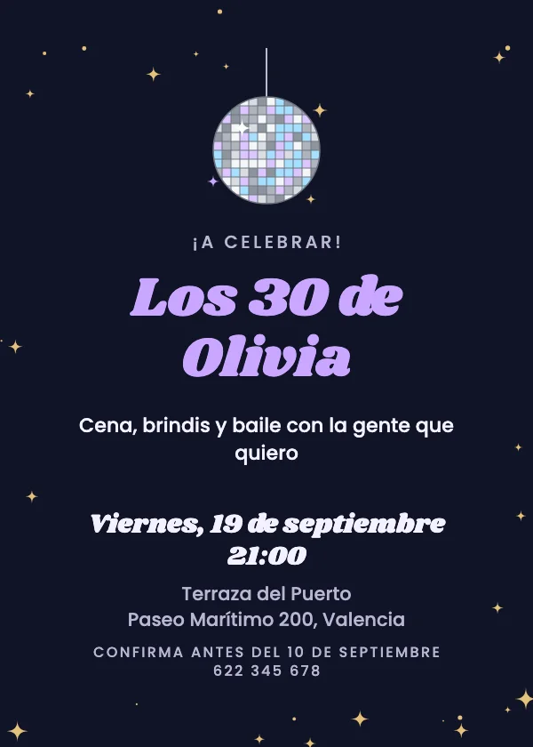 Invitación de cumpleaños Bola de discoteca