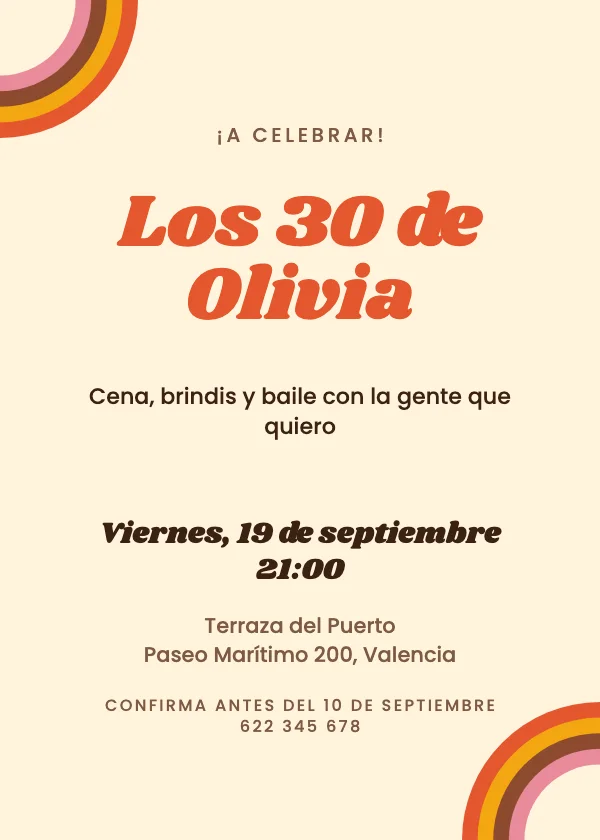 Invitación de cumpleaños Años 70