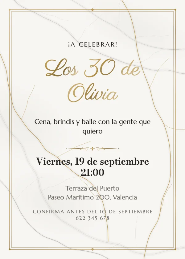 Invitación de cumpleaños Mármol y oro