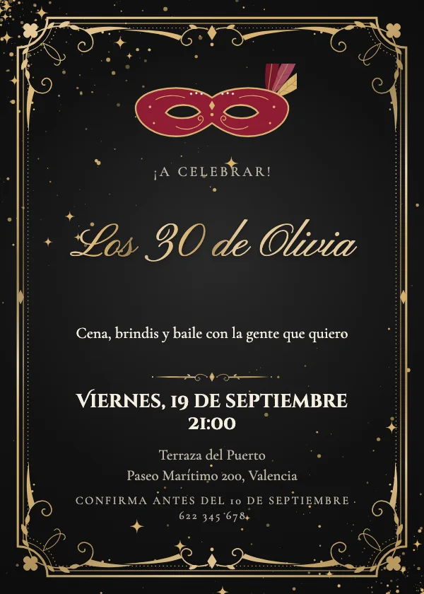 Invitación de cumpleaños Mascarada