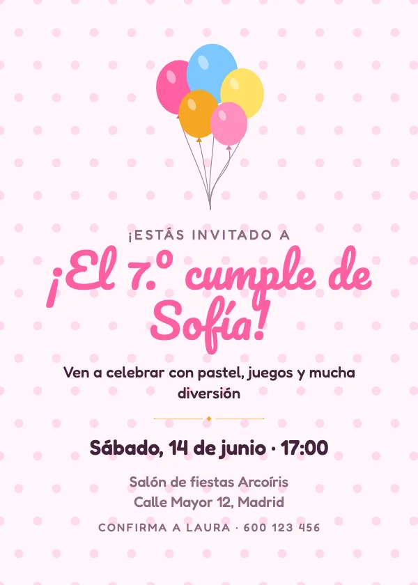 Invitación de cumpleaños Globos pastel