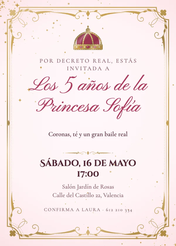 Invitación de cumpleaños Princesa real