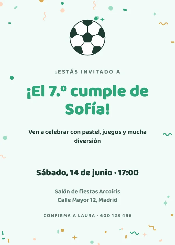Invitación de cumpleaños Estrella del fútbol