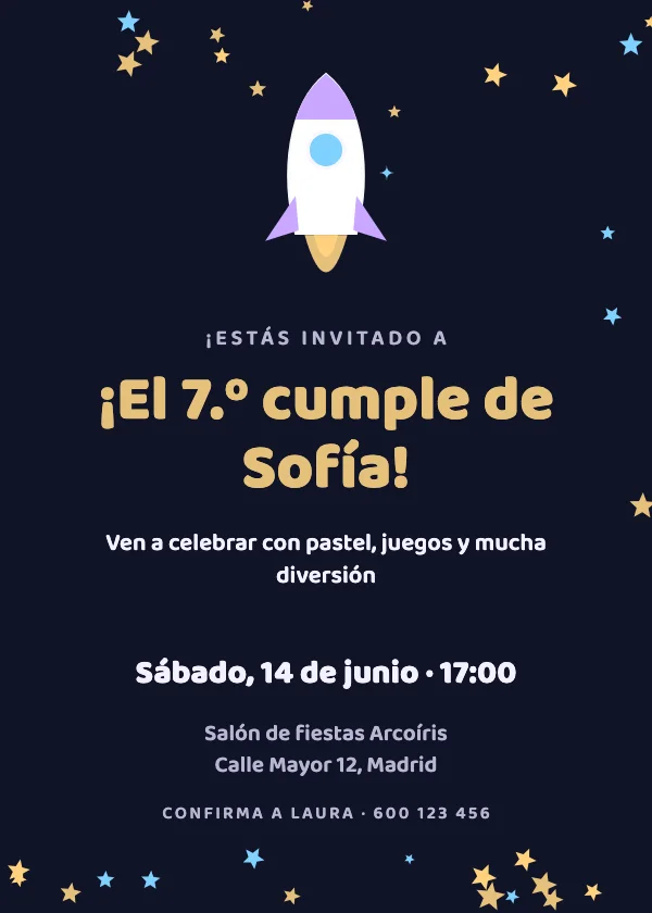 Invitación de cumpleaños Cohete espacial