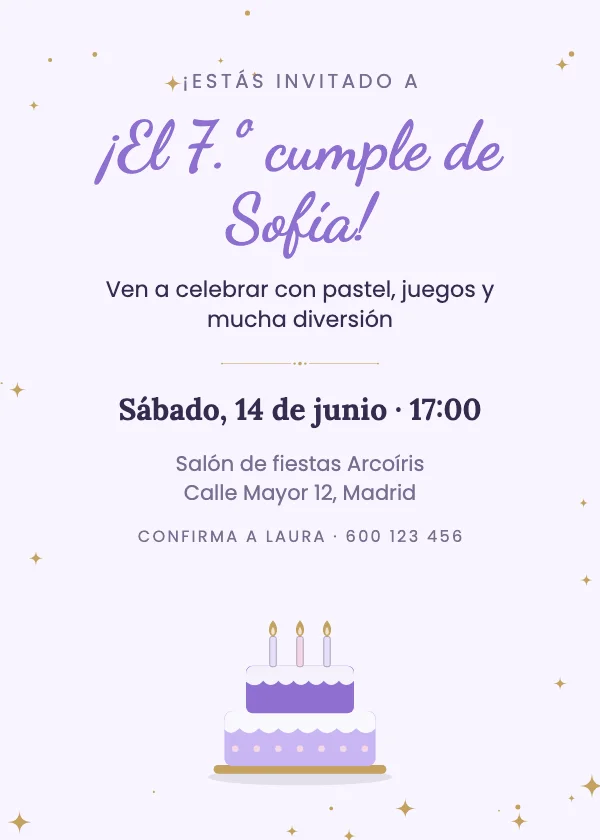 Invitación de cumpleaños Pastel dulce