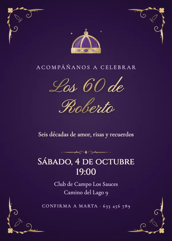 Invitación de cumpleaños Corona de terciopelo