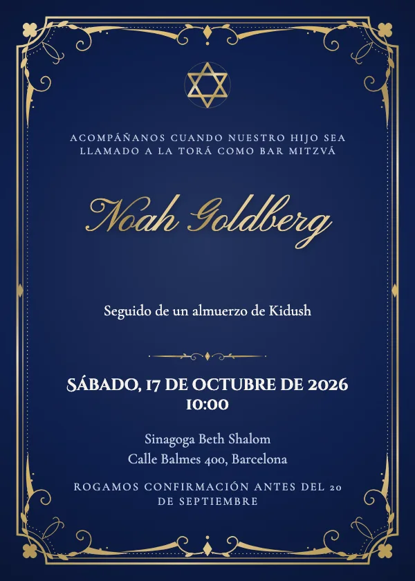 Invitación de Bar Mitzvá Marco dorado