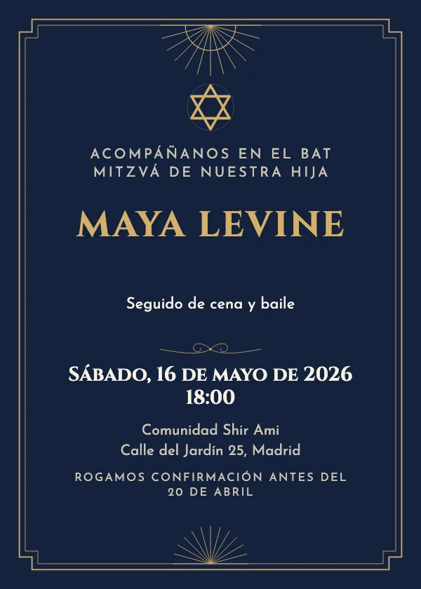Invitación de Bar Mitzvá Negro y dorado déco