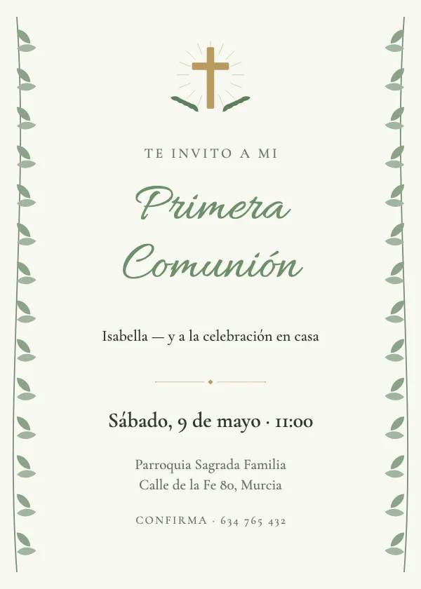 Invitación de bautizo Comunión verde