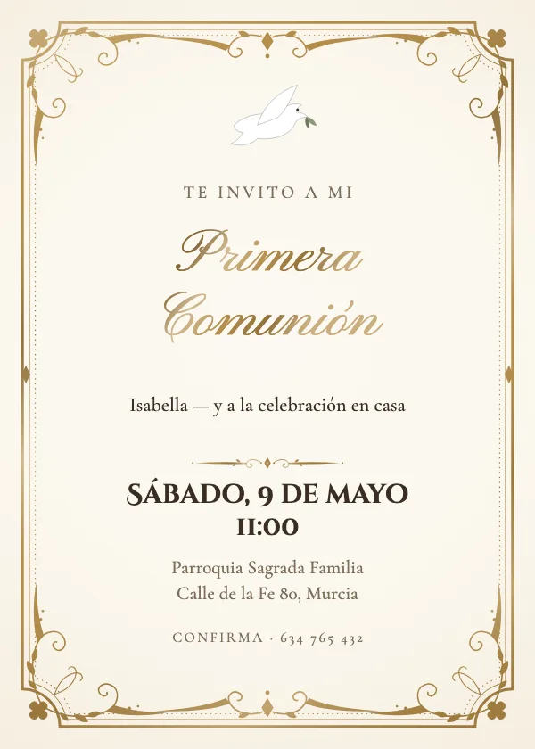 Invitación de bautizo Marco dorado