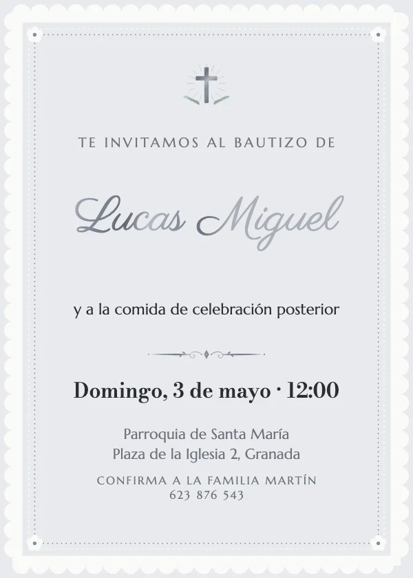 Invitación de bautizo Encaje de perlas
