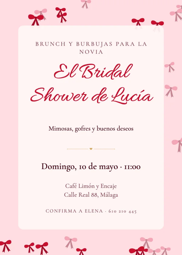 Invitación de Bridal Shower Lazos coquette