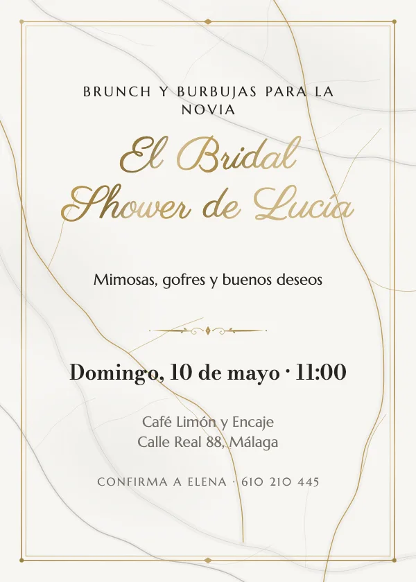 Invitación de Bridal Shower Mármol y oro