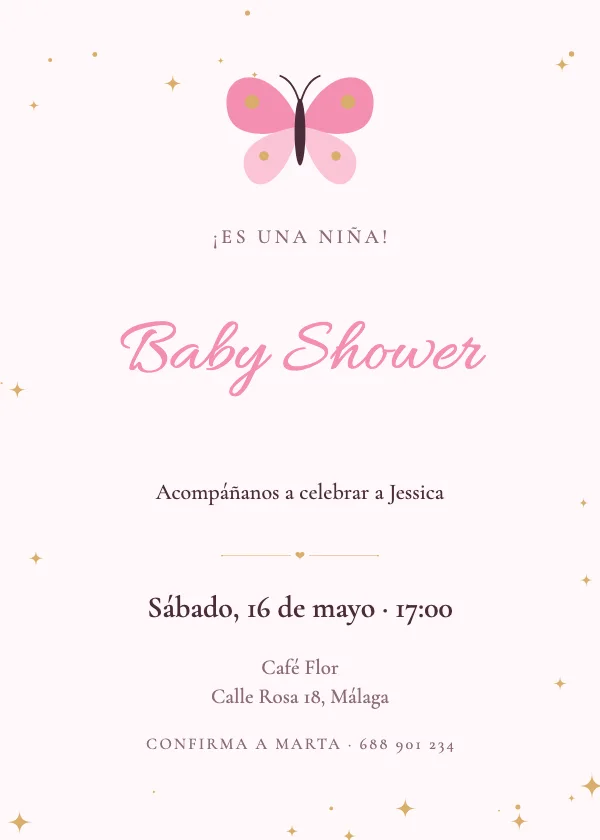 Invitación de baby shower Besos de mariposa