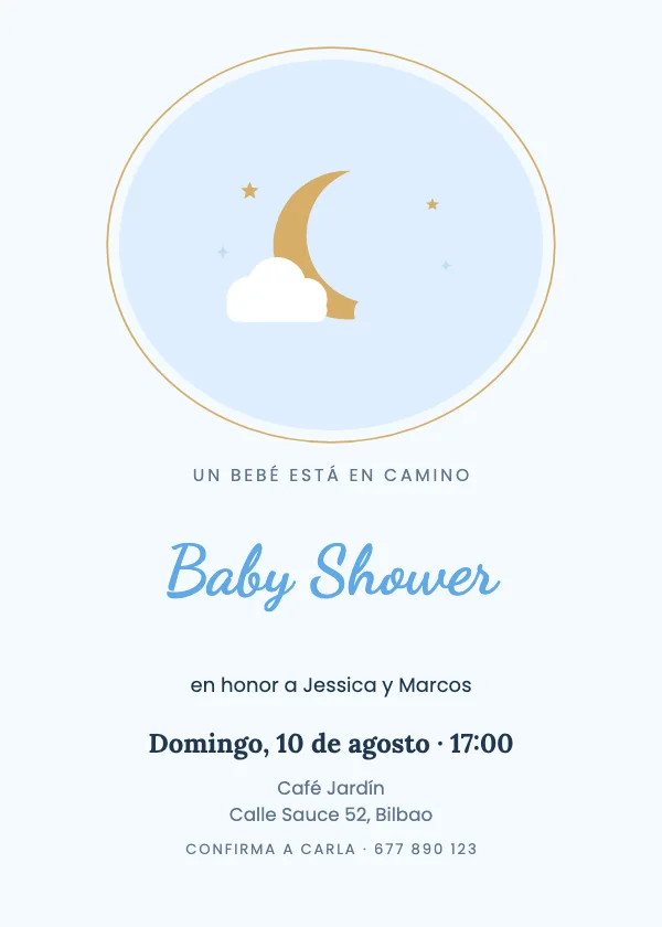 Invitación de baby shower Luna en óvalo