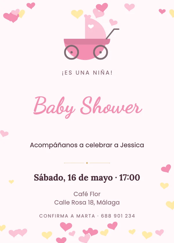 Invitación de baby shower Carrito rosa
