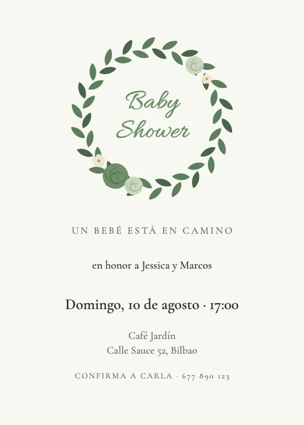 Invitación de baby shower Corona salvia