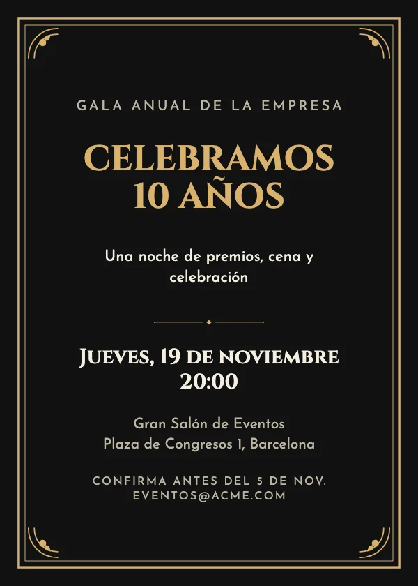 Invitación para evento Gala de etiqueta