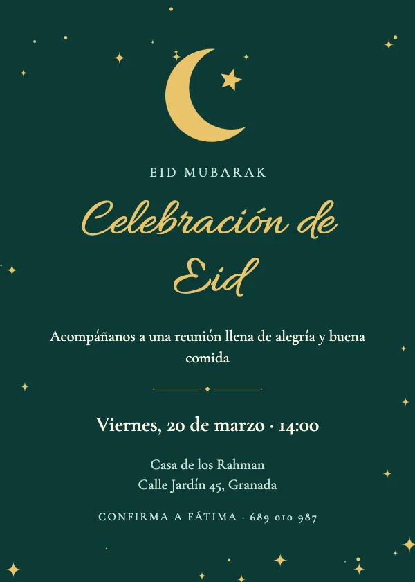 Invitación de Eid Luna creciente dorada