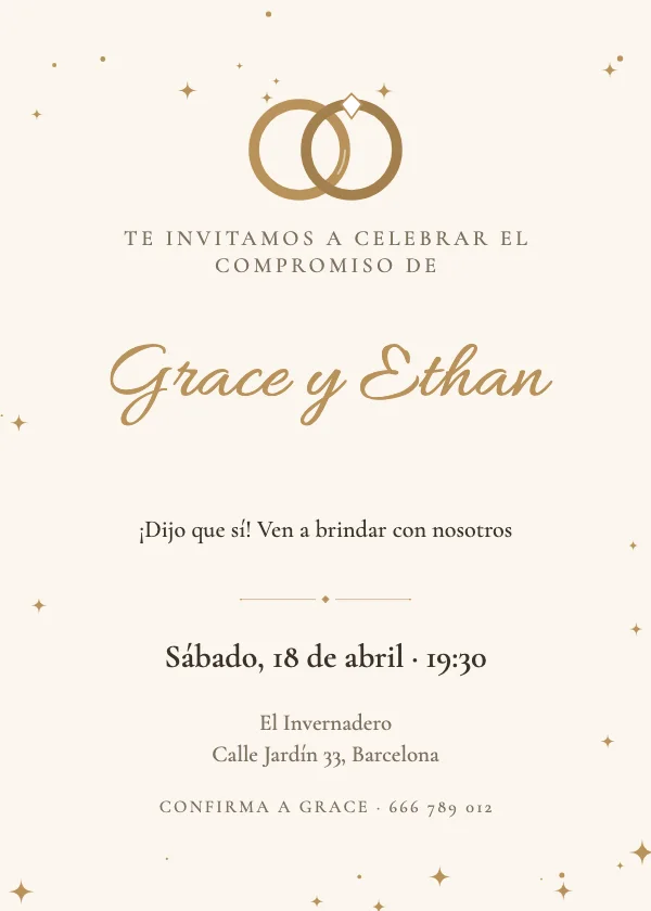 Invitación de compromiso Anillos dorados