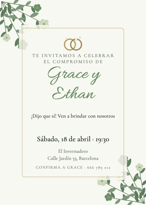 Invitación de compromiso Botánico en vitela