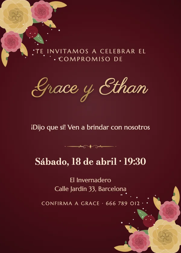 Invitación de compromiso Rosas de terciopelo