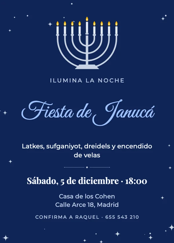 Invitación de Janucá Menorá luminosa