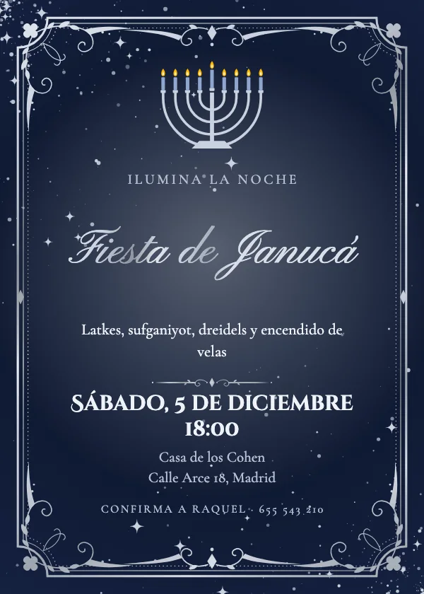 Invitación de Janucá Menorá de plata