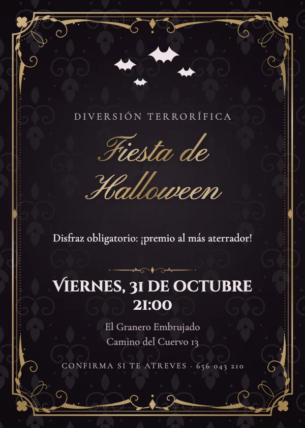 Invitación de Halloween Barroco noir