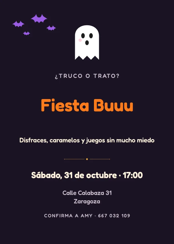 Invitación de Halloween Fantasmita infantil