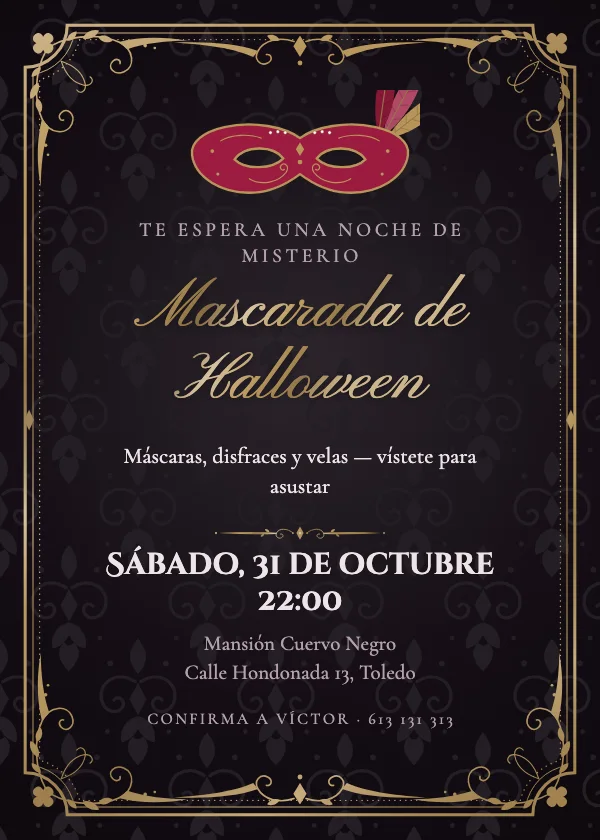 Invitación de Halloween Mascarada