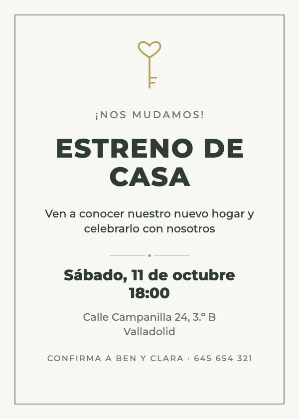 Invitación de inauguración de casa Llaves nuevas