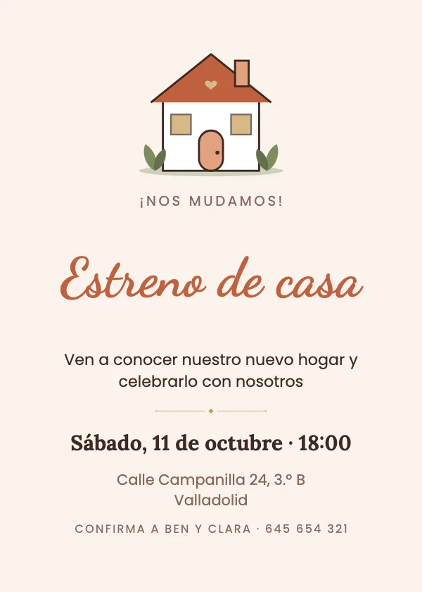 Invitación de inauguración de casa Hogar dulce hogar