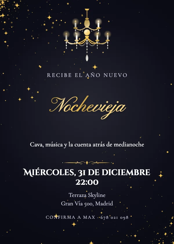Invitación de Nochevieja Salón de candelabros