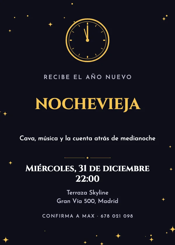 Invitación de Nochevieja Reloj de cuenta atrás