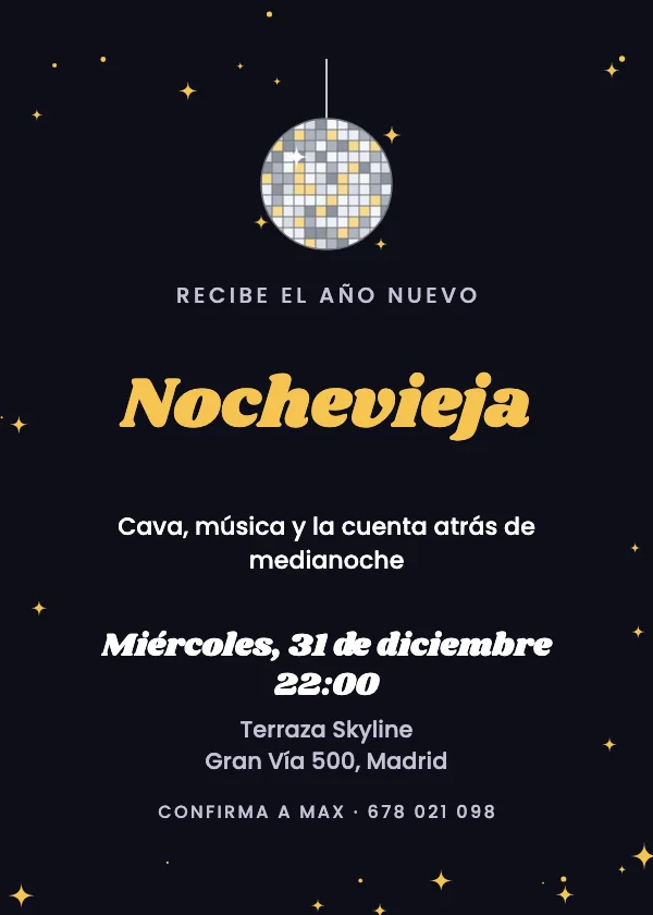 Invitación de Nochevieja Bola de discoteca